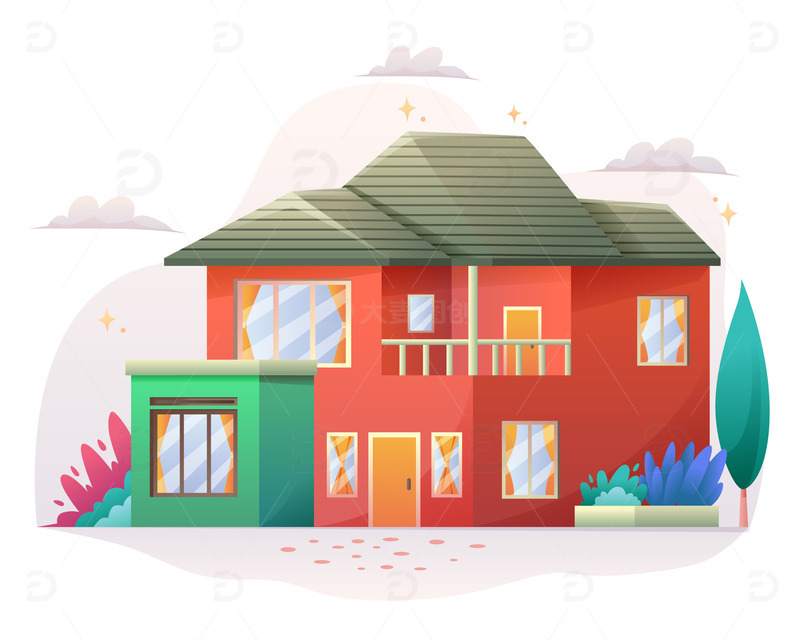 卡通房子房屋建筑住宅洋房扁平矢量