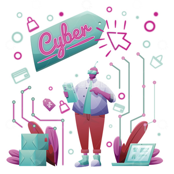 源文件下载【趣麦麦图】科技互联网机器人电路购物网购矢量