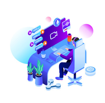 互联网科技聊天视频语音网上通讯扁平矢量