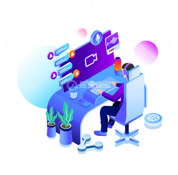源文件下载【趣麦麦图】-互联网科技聊天视频语音网上通讯扁平矢量