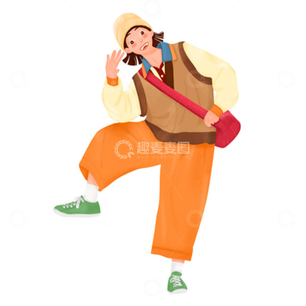 源文件下载【趣麦麦图】-活泼女生背包元素