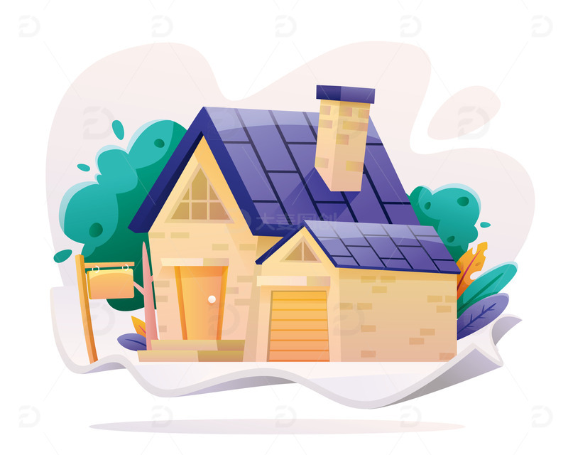 卡通房屋房子建筑住宅烟囱矢量扁平