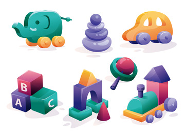 玩具儿童玩具玩具车积木矢量扁平