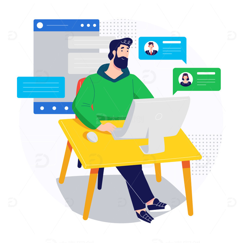 源文件下载【趣麦麦图】咨询客服服务解答评价扁平矢量