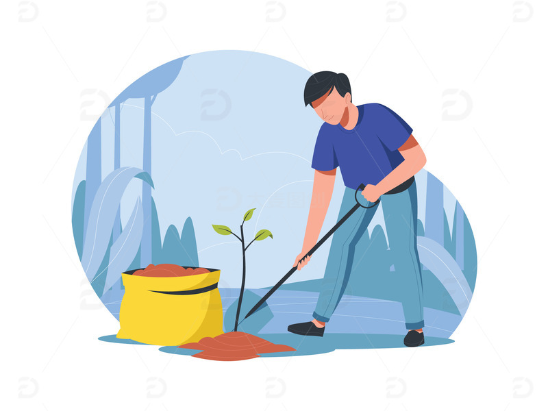源文件下载【趣麦麦图】植树种树土堆树苗植树人物植树节扁平矢量