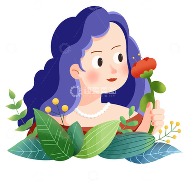 源文件下载【趣麦麦图】妇女节手拿花朵的女人