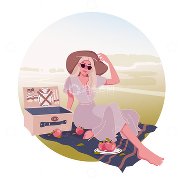 源文件下载【趣麦麦图】女性野餐春游苹果旅游户外扁平
