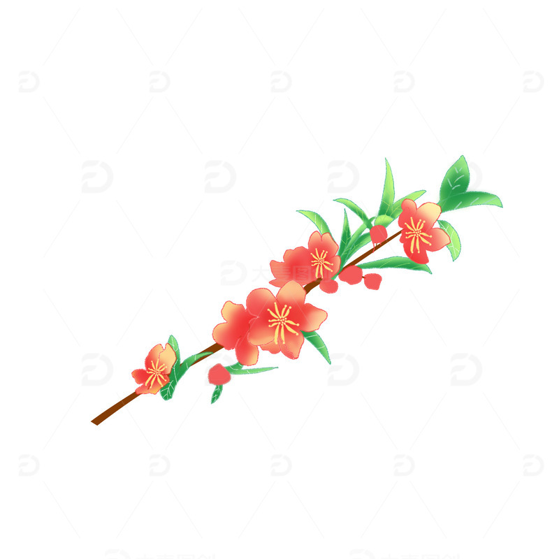 粉色小清新春天花朵树枝桃花装饰元素