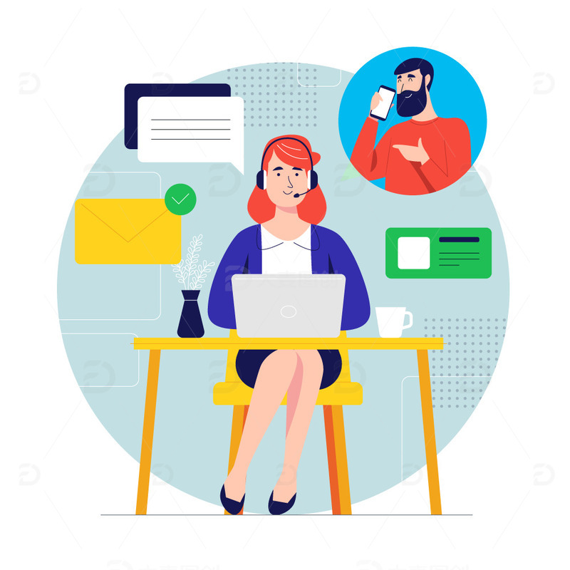 客服咨询投诉信件解答服务扁平矢量