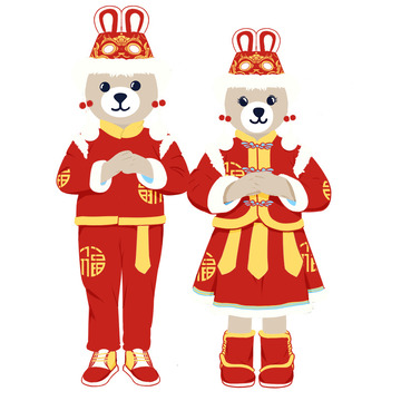 春节插画熊IP形象过年节日节气拜年