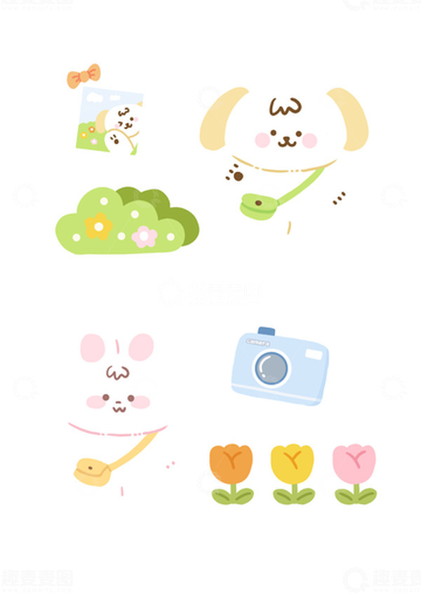 源文件下载【趣麦麦图】兔子小狗春游相机拍照