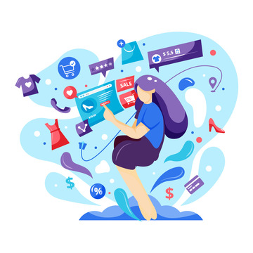 购物网购女性网上购物互联网科技扁平