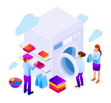 洗衣机清洗衣服洗衣服扁平人物矢量