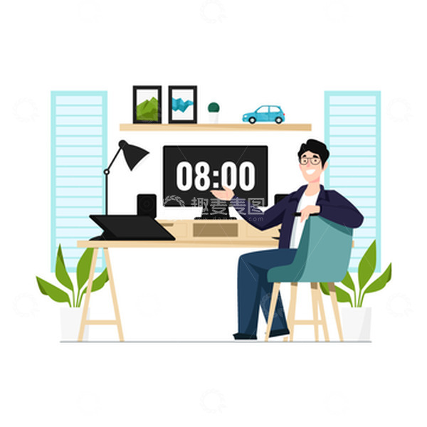 源文件下载【趣麦麦图】-工作上班办公桌电脑上班人物扁平矢量