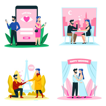 情侣约会求婚结婚婚礼扁平