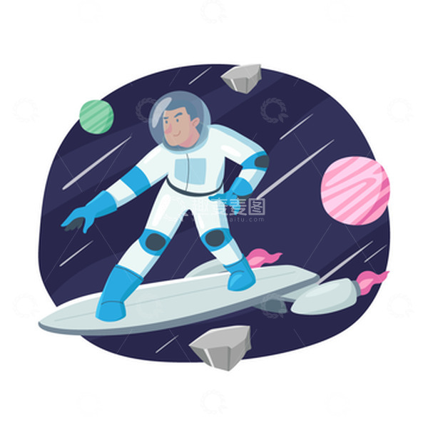 源文件下载【趣麦麦图】星球太空宇航员飞艇星空扁平矢量
