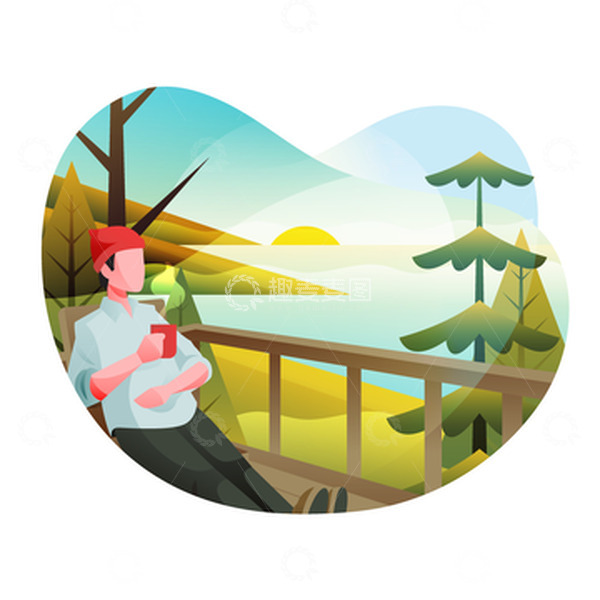 源文件下载【趣麦麦图】度假休息晒太阳大自然喝茶惬意扁平矢量