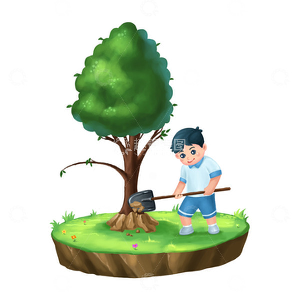 源文件下载【趣麦麦图】植树节，栽树，铲土