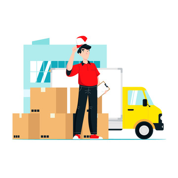 快递物流快递员包裹运输卡车扁平