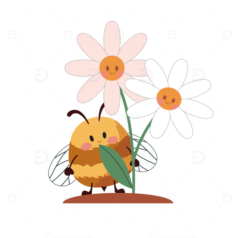 二十四节气惊蛰小蜜蜂矢量花朵素材