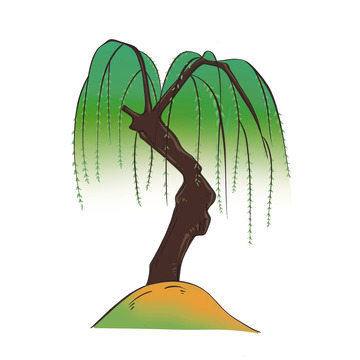 卡通手绘春天柳树元素