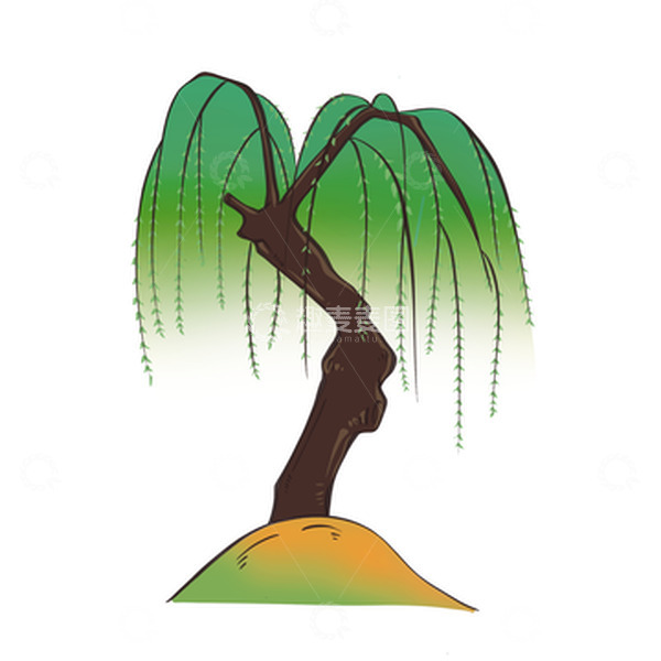 源文件下载【趣麦麦图】-卡通手绘春天柳树元素