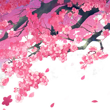 手绘粉色樱花树桃花树妇女节