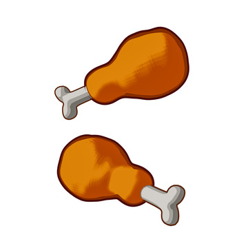 卡通炸鸡腿烤肉快餐美食三渲二手绘插画图标