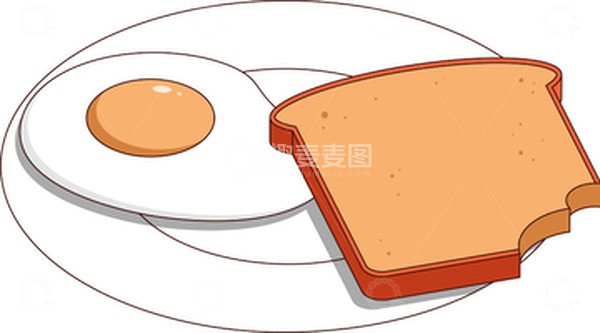 源文件下载【趣麦麦图】餐盘上的面包和煎蛋