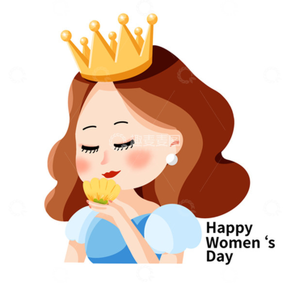 源文件下载【趣麦麦图】妇女节戴皇冠闻花香的女人