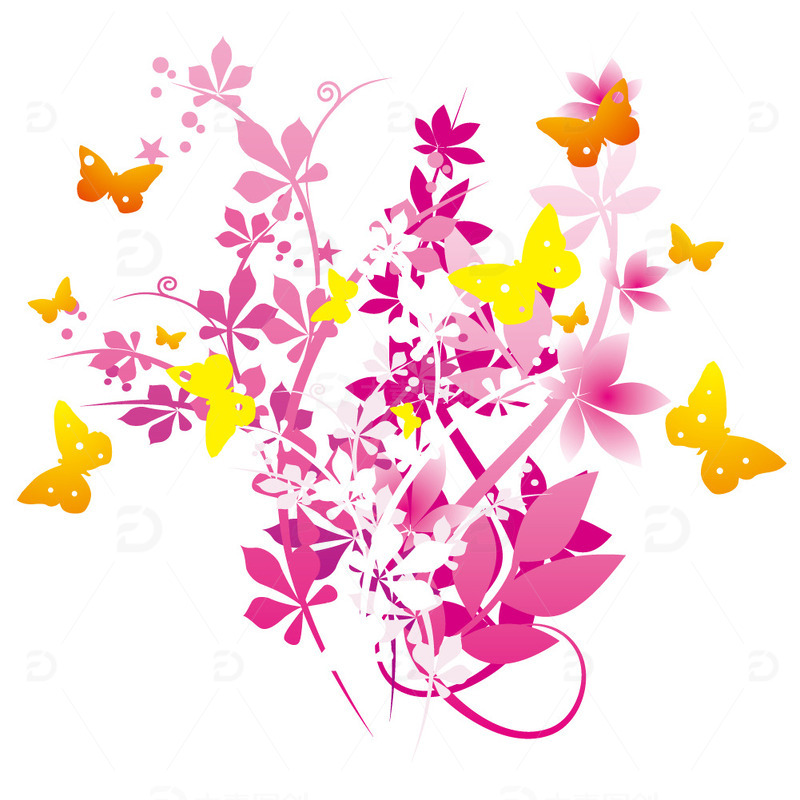 春天花朵剪纸花朵蝴蝶矢量扁平简约