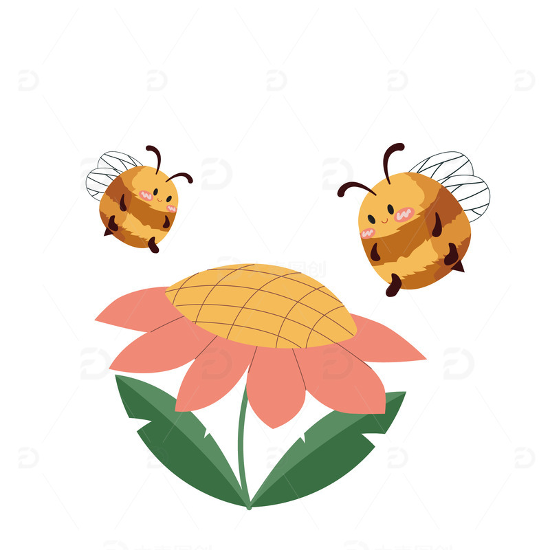 二十四节气惊蛰小蜜蜂采蜜昆虫花朵矢量素材