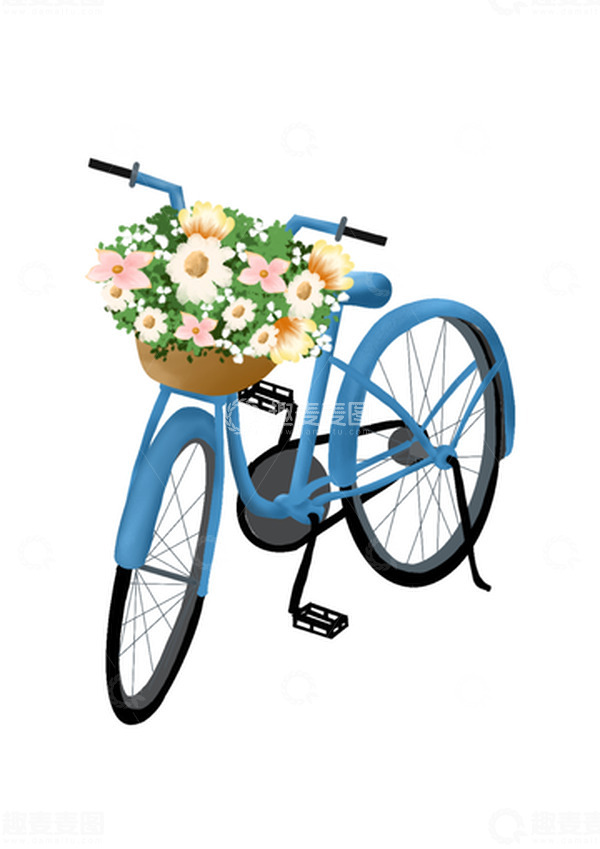 源文件下载【趣麦麦图】春分节气鲜花植物自行车装饰元素