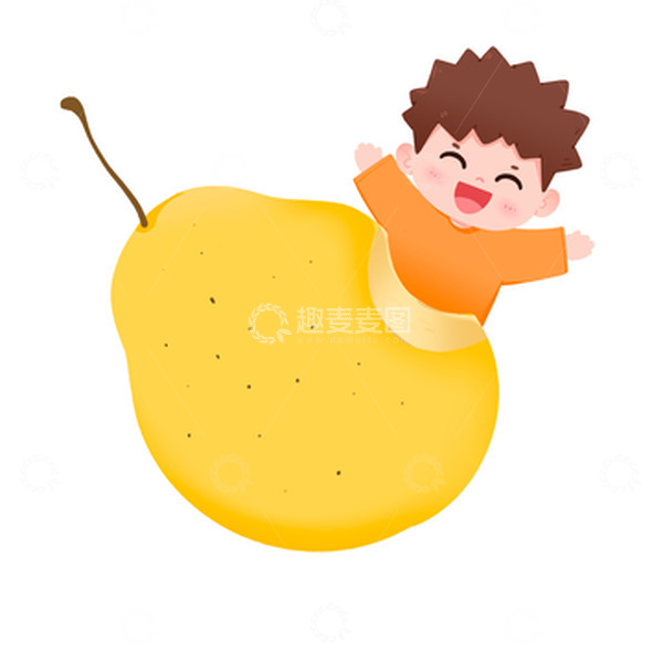 源文件下载【趣麦麦图】男孩惊蛰吃大梨子免抠元素