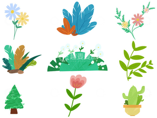 源文件下载【趣麦麦图】扁平肌理风格惊蛰小植物组合