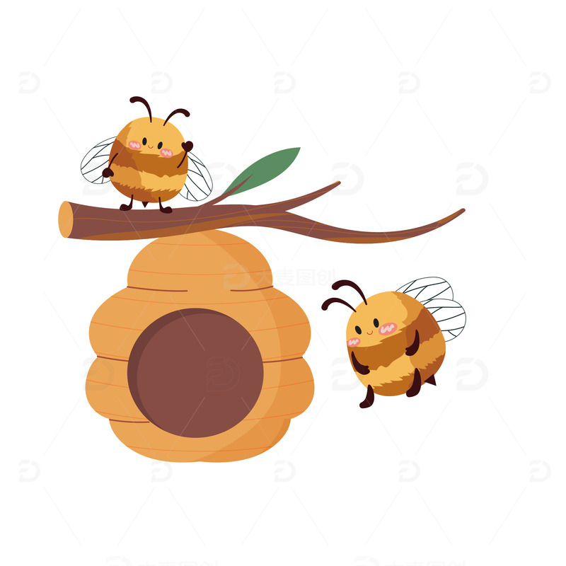 二十四节气惊蛰小蜜蜂蜂巢春天矢量场景