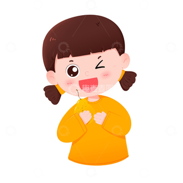 源文件下载【趣麦麦图】惊蛰女孩抱着梨子开心眨眼免抠元素