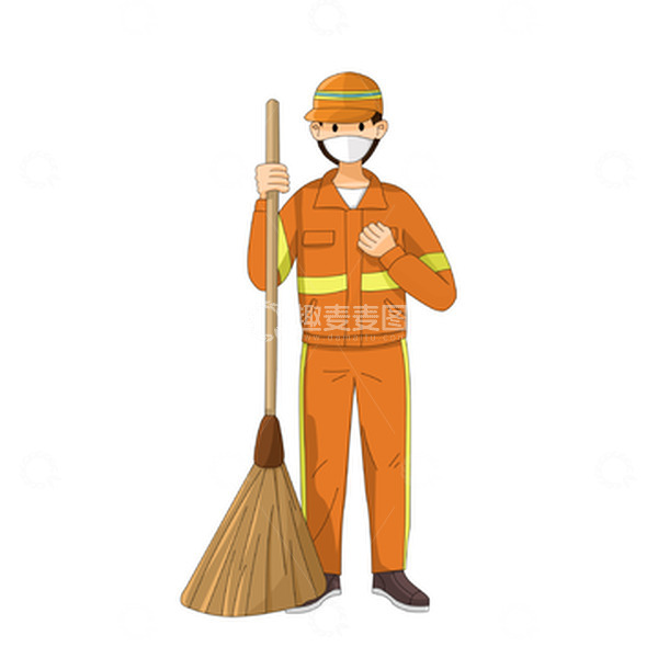源文件下载【趣麦麦图】拿扫把戴口罩的环卫工人