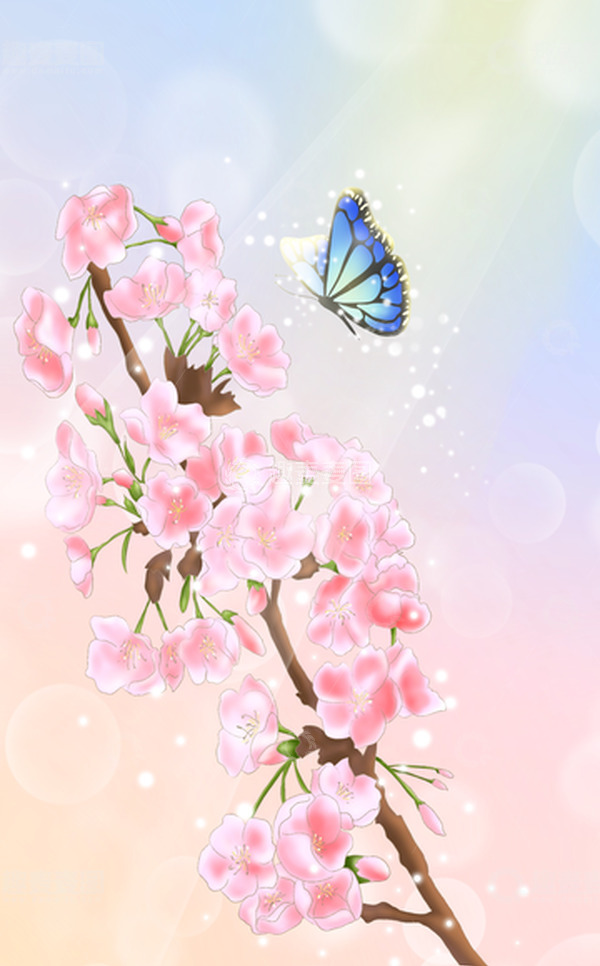 源文件下载【趣麦麦图】立春花枝蝴蝶春分渐变春天背景