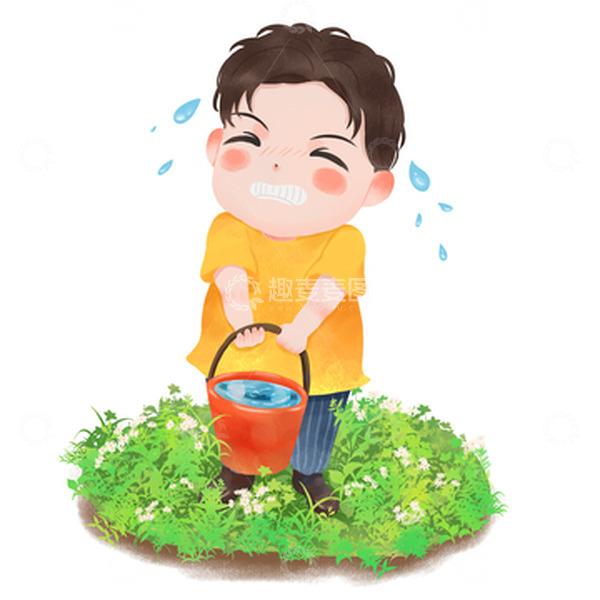 源文件下载【趣麦麦图】-植树节小男孩提水出汗