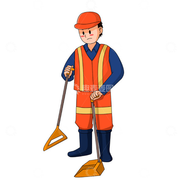 源文件下载【趣麦麦图】扫地劳动工作中的环卫工人职业元素