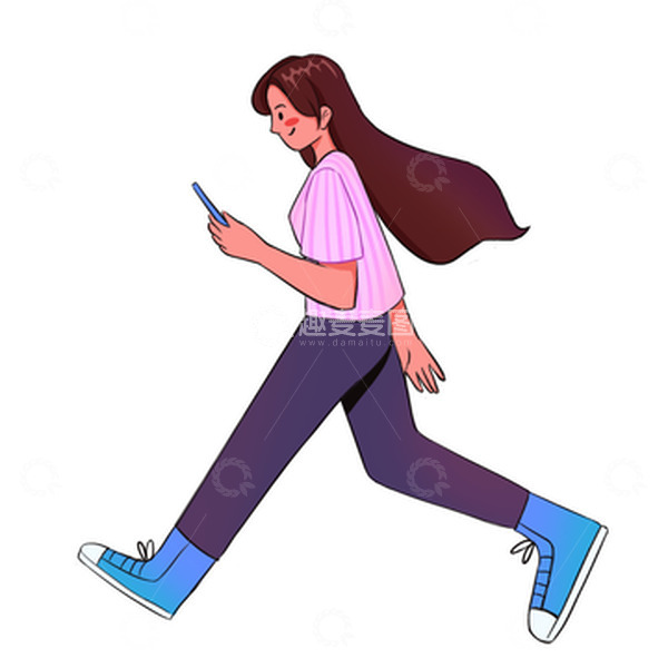 源文件下载【趣麦麦图】看手机走路潮流女孩