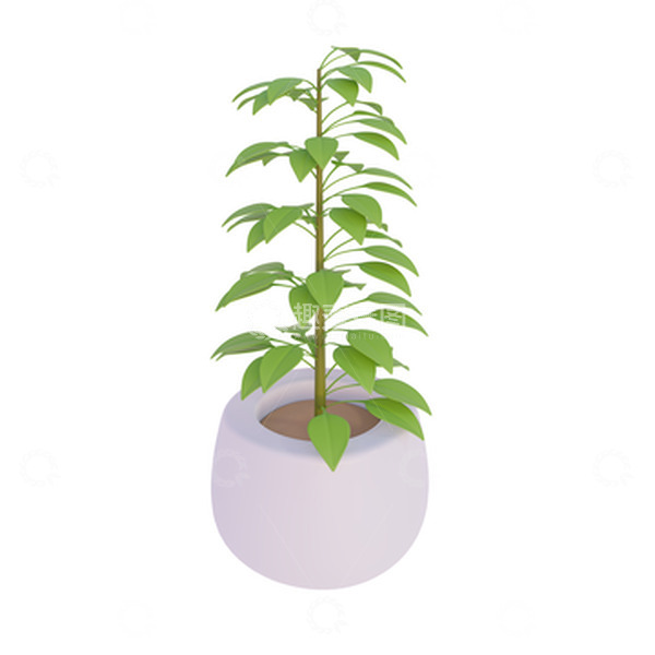 源文件下载【趣麦麦图】3D立体春天盆栽花盆植物绿植花卉卡通