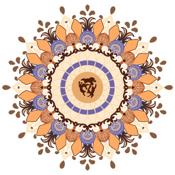 敦煌藻井圆形传统纹样黄蓝