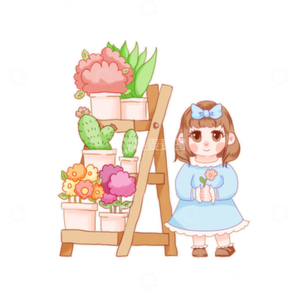 源文件下载【趣麦麦图】春分花草春分人物小女孩花朵花架春天