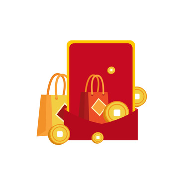 红色红包礼袋礼物金钱币