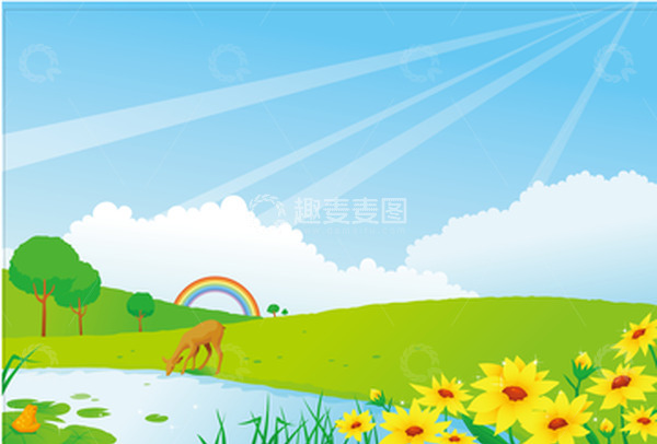 源文件下载【趣麦麦图】-春天春季户外花朵草地河流大自然