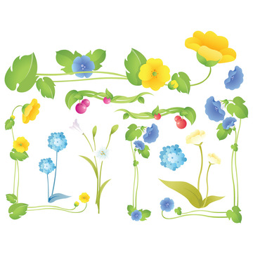 春天花朵花藤黄色花朵春季手绘花朵卡通花朵