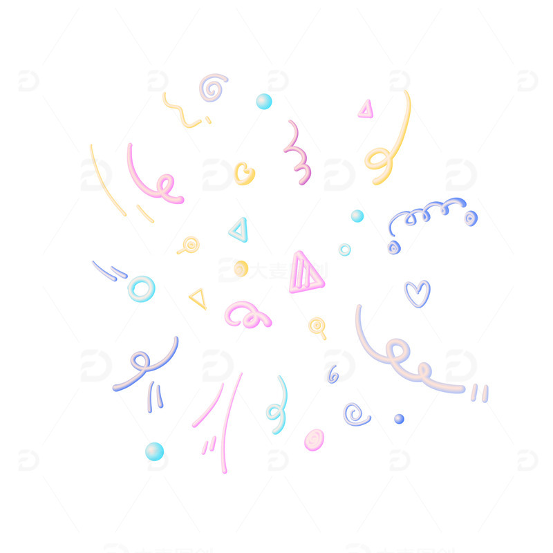 电商漂浮可爱立体彩色线条装饰元素