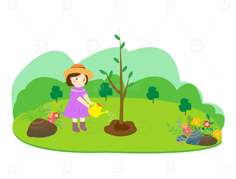 源文件下载【趣麦麦图】植树节种树元素